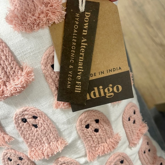 Halloween Pink Ghost 👻🩷 Viral Embroidered Pillow, 18x18 Indigo Moon NEW - Picture 3 of 4